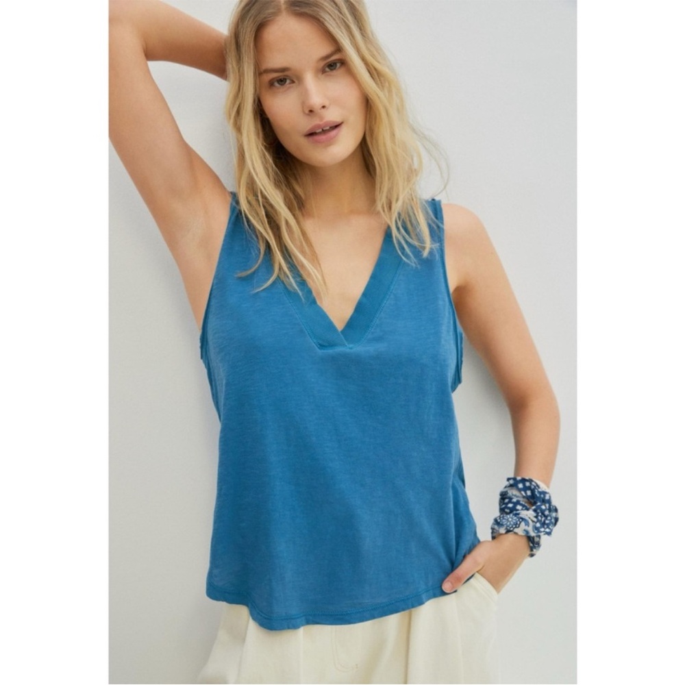 DAILY PRACTICE by Anthropologie V-Neck Tank Teal Blue Boho Size Small